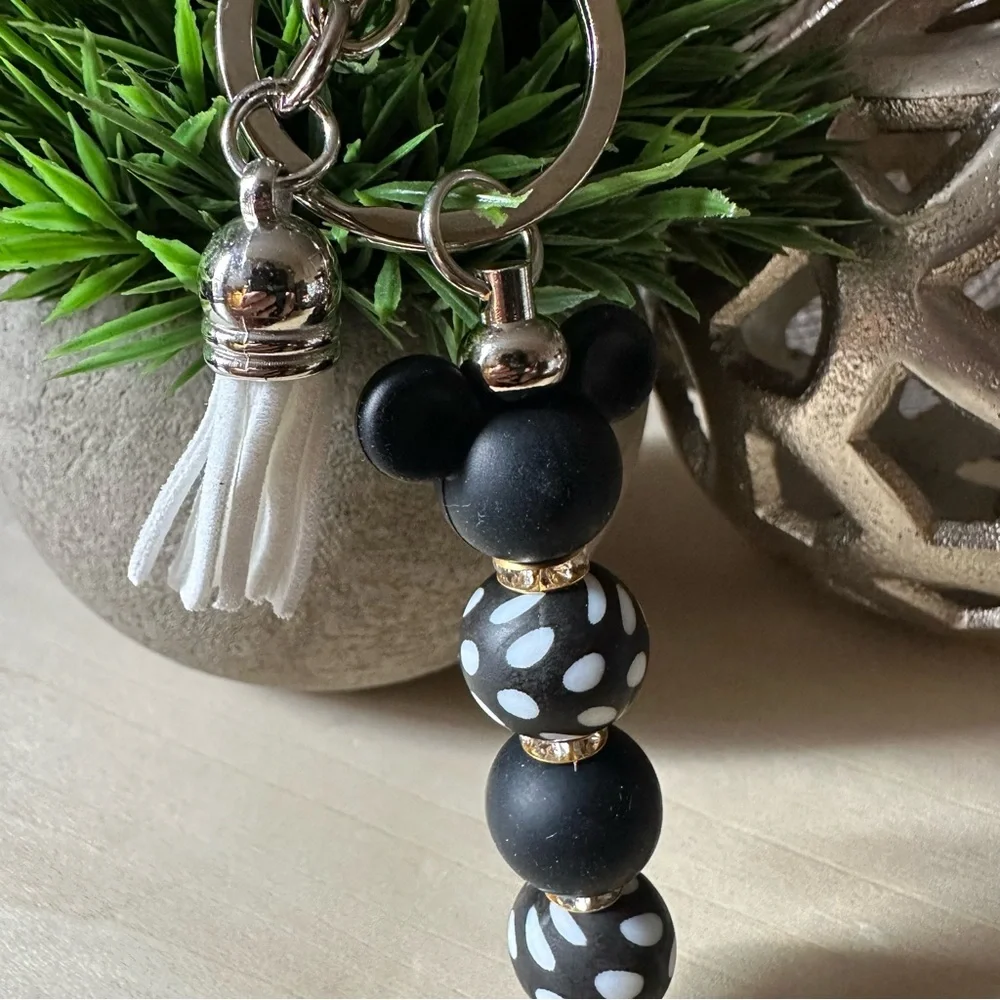 Mickey Mouse Silicone Keychain With White‎ Tassel